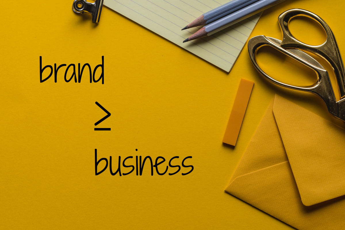 building your brand is the same thing as building your business. We like yellow here, it's one of our accent colors so I used this desk supplies on yellow background monochrome image